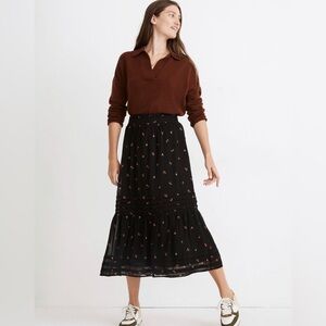 Madewell - (Re)sourced Georgette Midi/Maxi Skirt in Amie Floral, Black, L